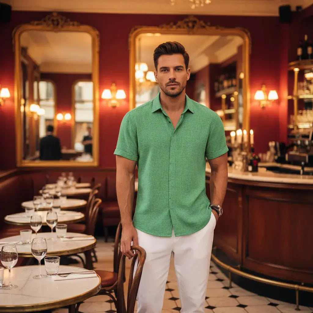 Coastal Mens Short Linen Sleeve Shirt Blossom