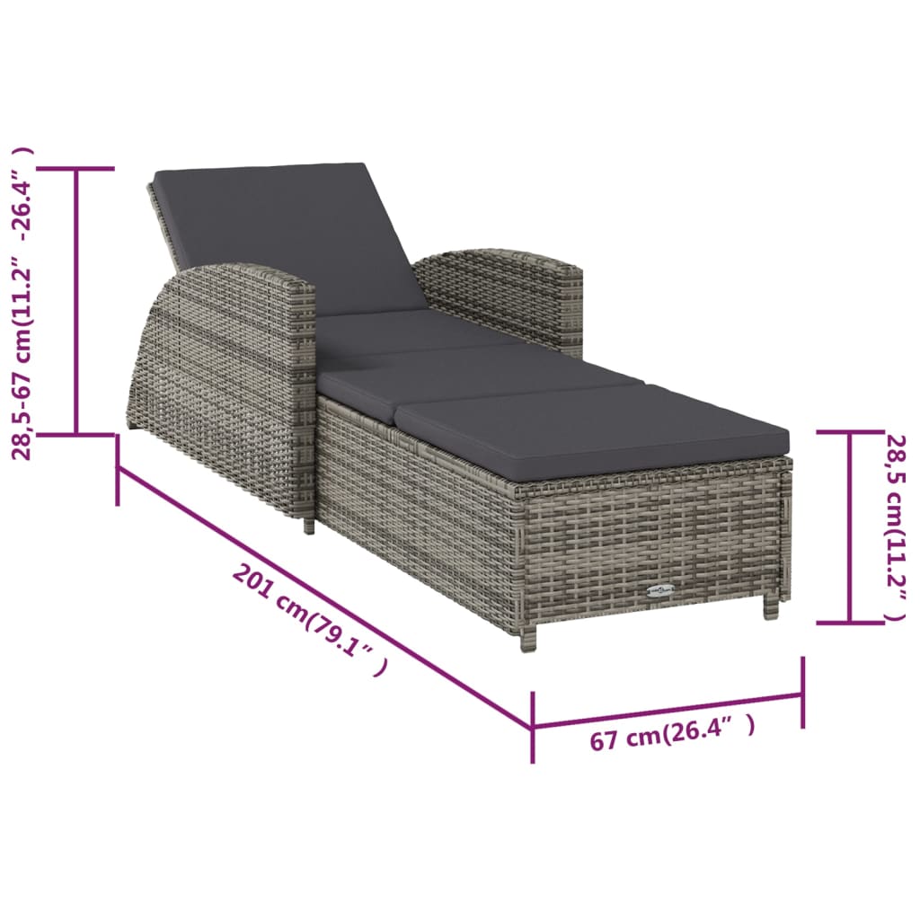 Sonnenliege mit Auflage – PE-Rattan Gartenliege verstellbar