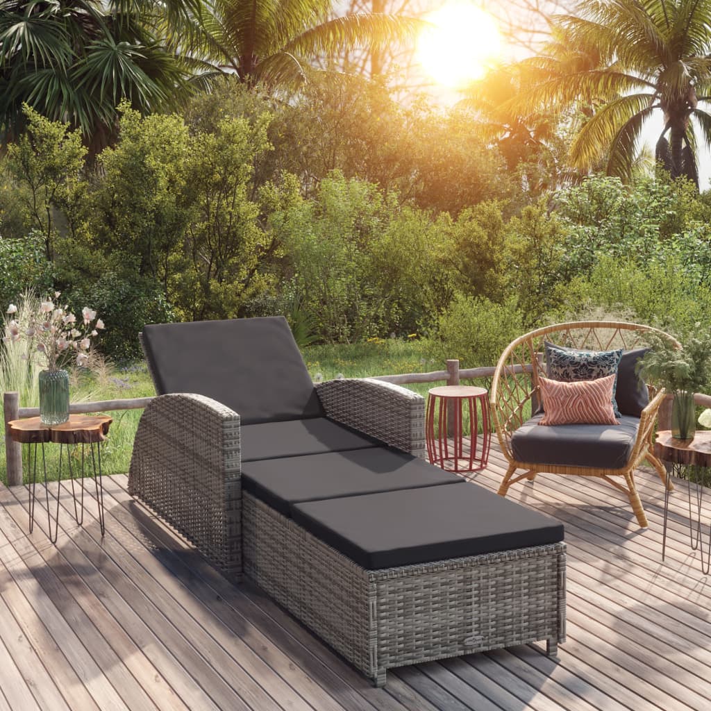 Sonnenliege mit Auflage – PE-Rattan Gartenliege verstellbar