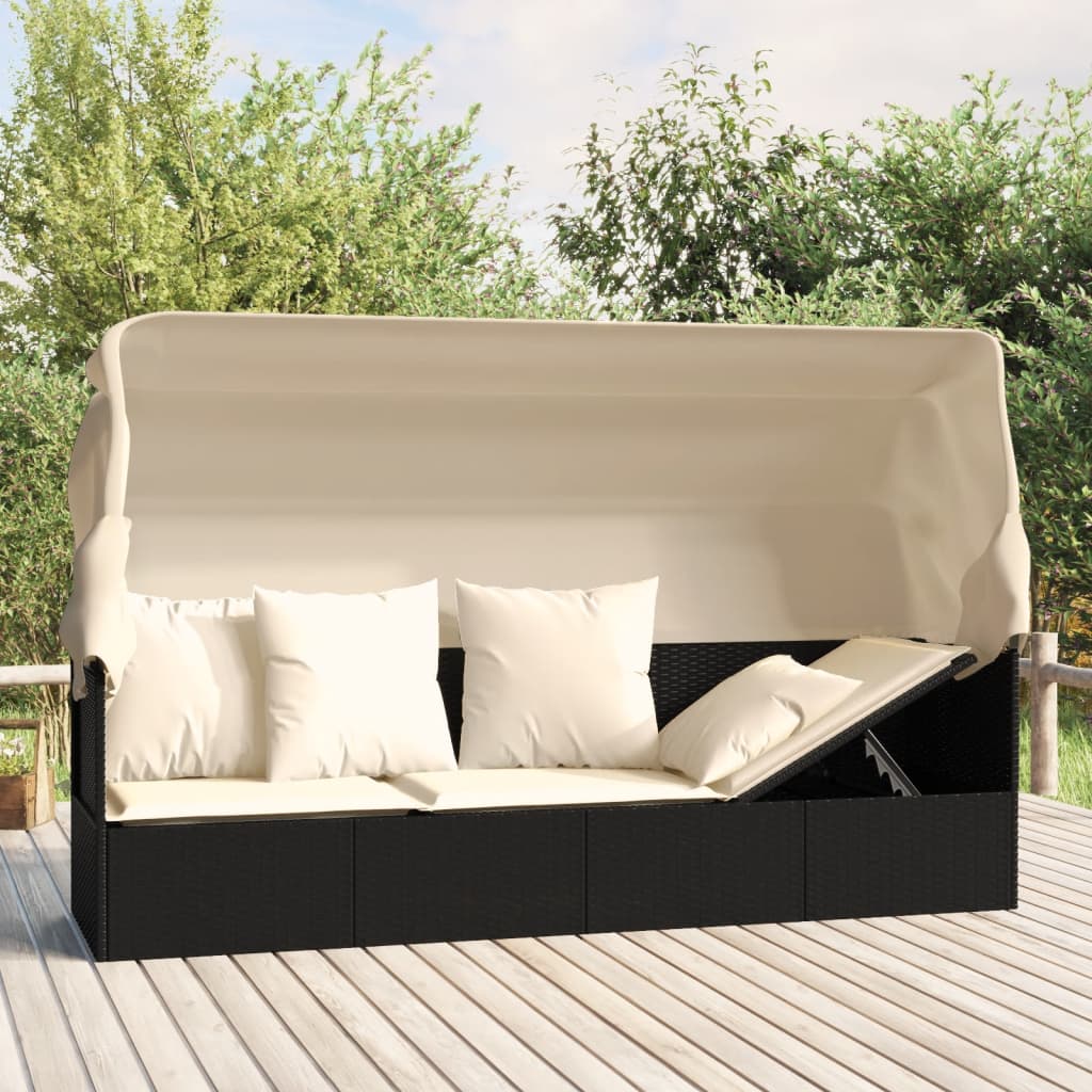 Outdoor Loungebett mit Dach und Kissen – PE-Rattan Gartenliege