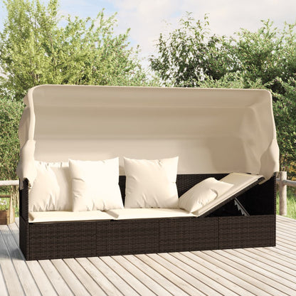 Outdoor Loungebett mit Dach und Kissen – PE-Rattan Gartenliege
