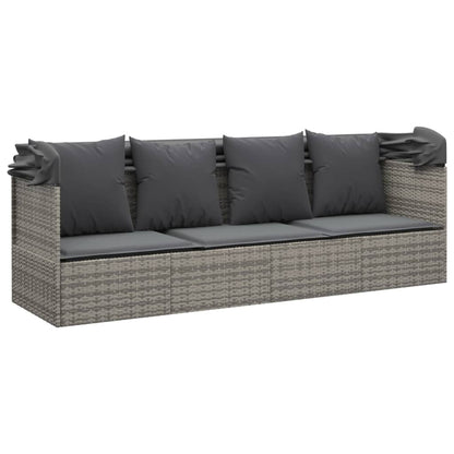 Outdoor Loungebett mit Dach und Kissen – PE-Rattan Gartenliege