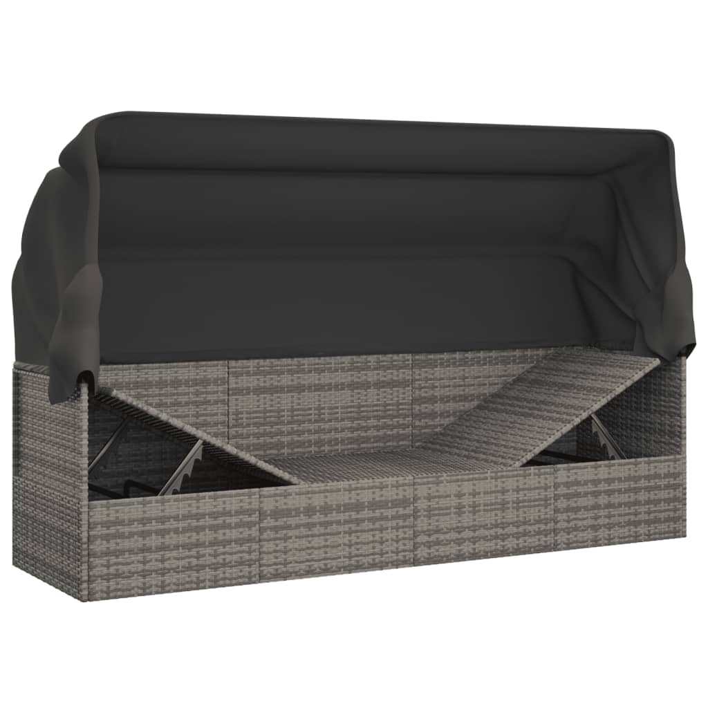 Outdoor Loungebett mit Dach und Kissen – PE-Rattan Gartenliege