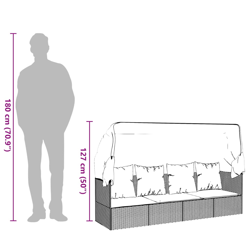 Outdoor Loungebett mit Dach und Kissen – PE-Rattan Gartenliege