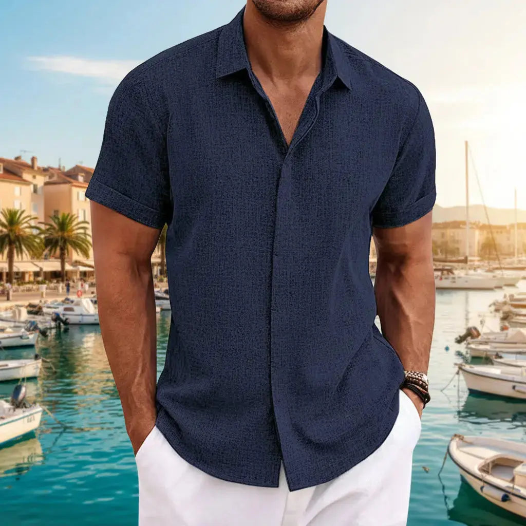 Coastal Mens Short Linen Sleeve Shirt Blossom