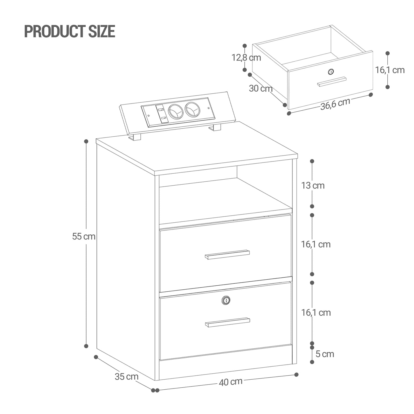 Nachttisch-Set mit LED & Ladestation