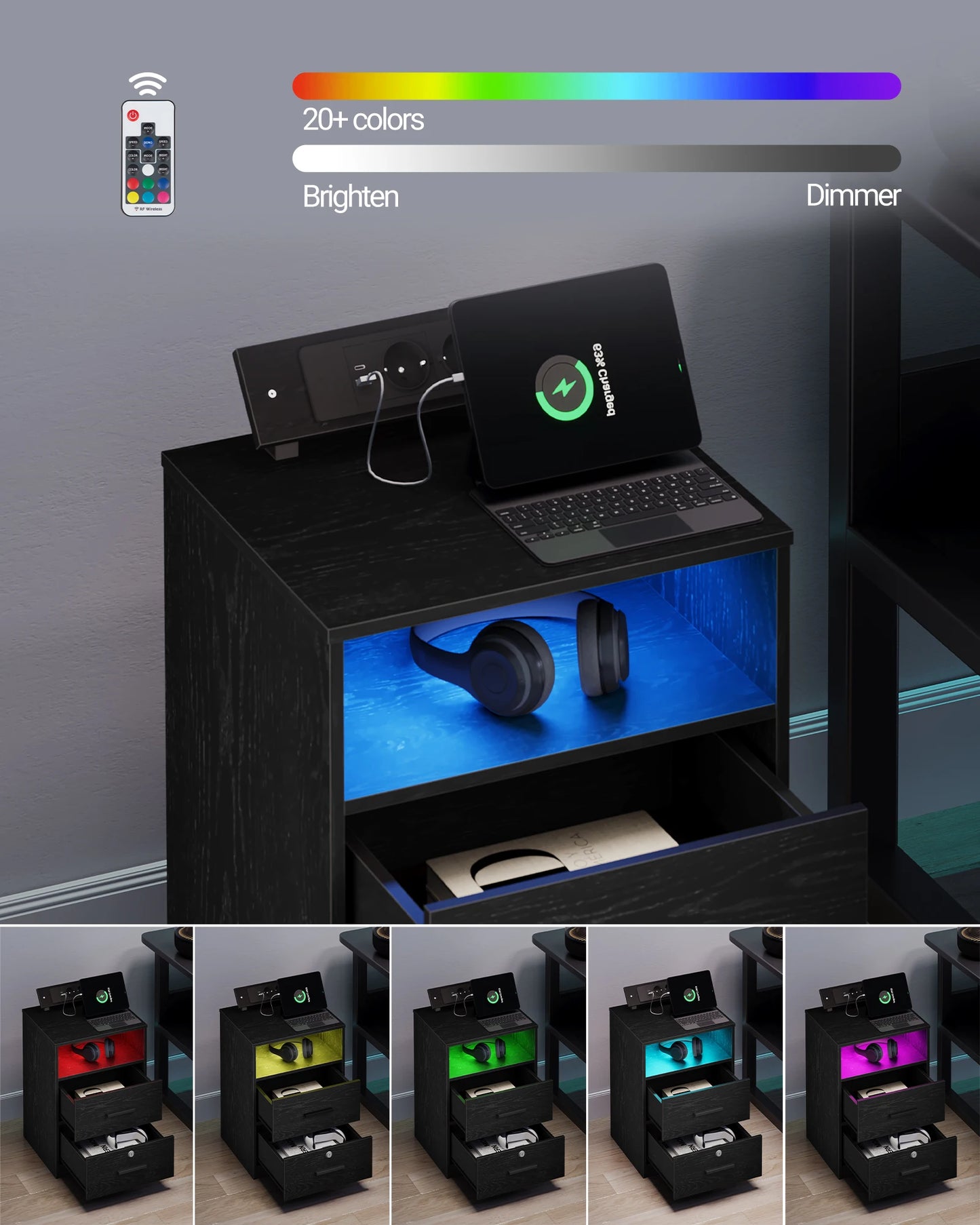 Nachttisch-Set mit LED & Ladestation
