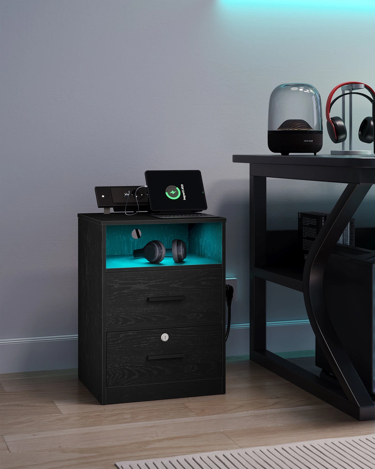 Nachttisch-Set mit LED & Ladestation