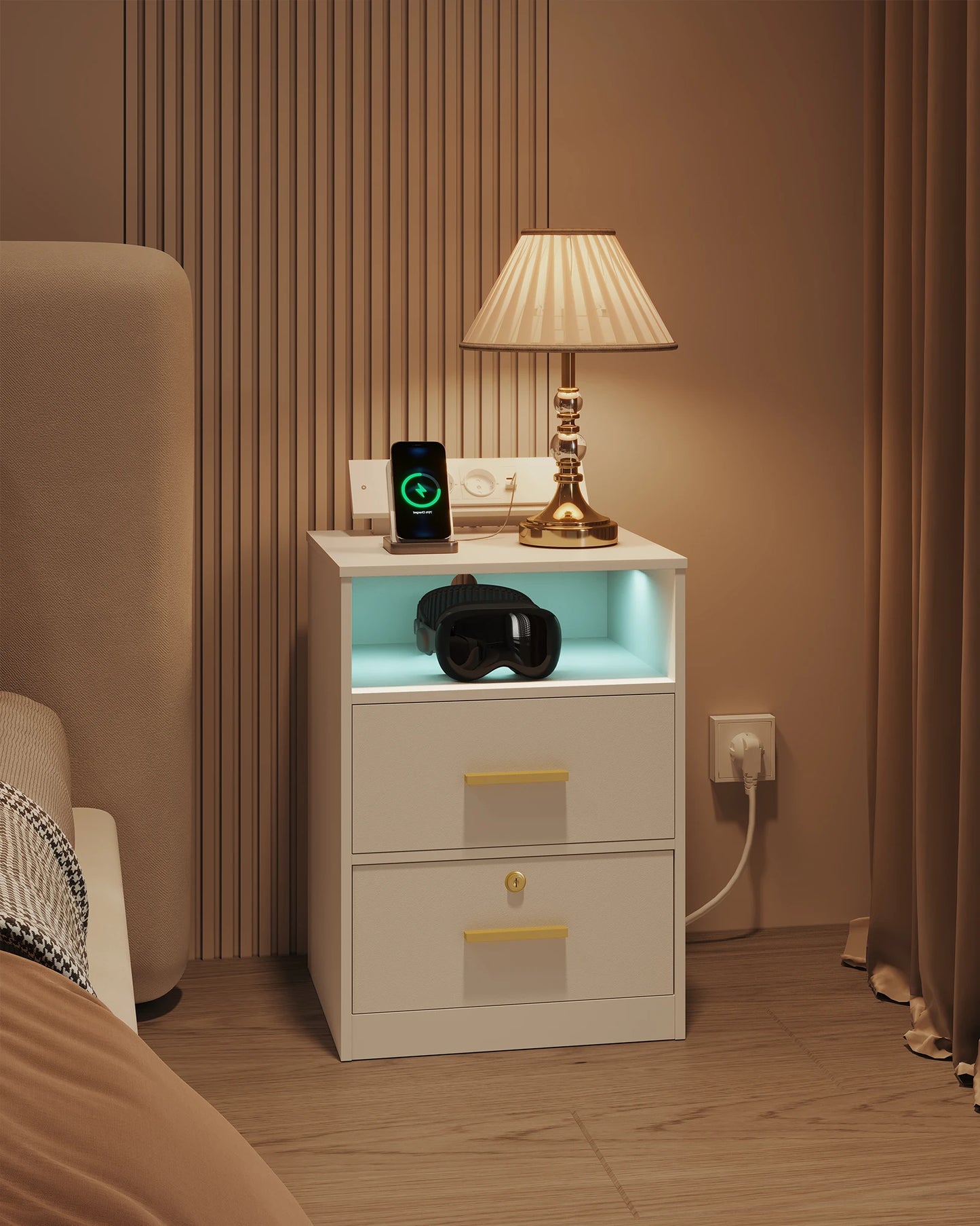 Nachttisch-Set mit LED & Ladestation